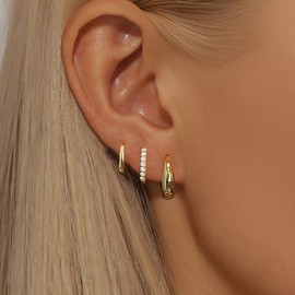 Gold Hoop Earrings Set for Women Trendy, 18K Real Gold Plated Chunky Hypoallergenic Small Diamond Cartilage Hoops Cute Cubic Zirconia Dangle Stud Earrings Chunky G old Earring for girls Jewelry Gifts