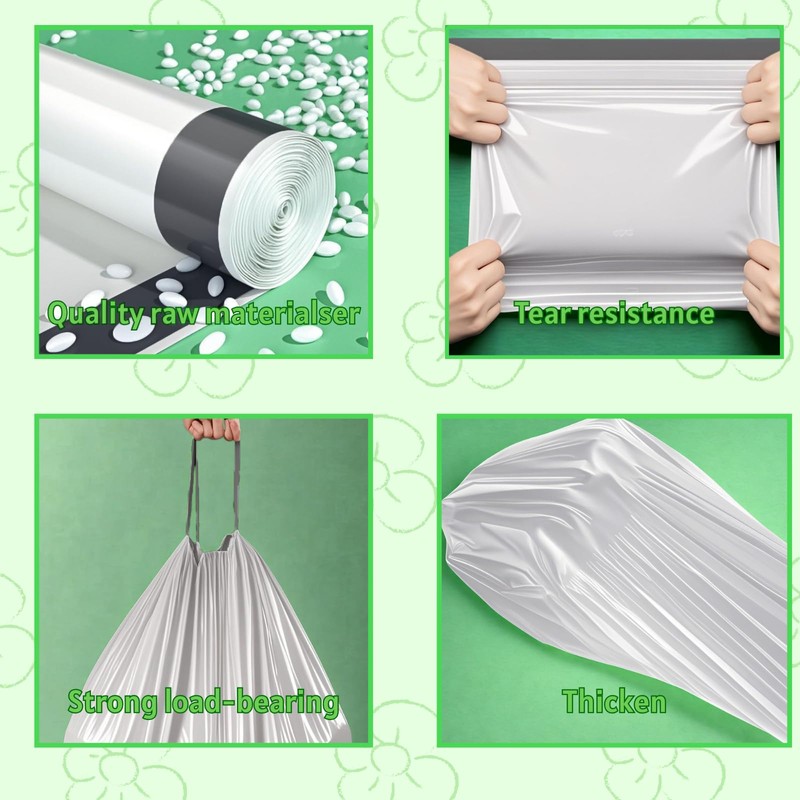 15L Bin Liners Drawstring Small Bin Bags 48 White Waste