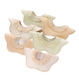 Elf-feer Bib, Baby Bib, 360% Cotton, Waterproof, Baby Apron, Set of 6, Plain, Calm Design, For Meals, Petal Type, Includes 6 ruffled waterproof bies