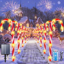 YEPVIE Solar Candy Cane Lights, 12PCS Waterproof Candy Cane Christmas Outdoor Lights with 72LED, 8 Modes 1200mAh Solar Powered Outdoor Decorations Led Light for Christmas Pathway, Yard, Patio, Garden