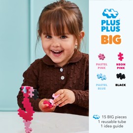 PLUS PLUS Big - Instructed Tube - 15 Piece Flamingo - Construction Building Stem/Steam Toy, Interlocking Large Puzzle Blocks for Toddlers and Preschool