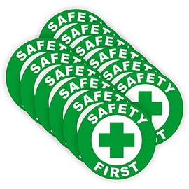 StickerDad® (12 PACK) Safety First circle - size: 2" ROUND color: GREEN/WHITE - Full Color Printed Sticker for Hard Hat, Helmet, Windows, Walls, Bumpers, Laptop, Lockers, etc.