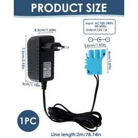 12V 1A Ladegerät kompatibel mit Peg Perego Kinder Elektroauto, Universal Netzteil mit 2m Kabel, LED Anzeige Rot Grün, Ladegerät für Kinder Elektrofahrzeuge ATV SUV Traktor