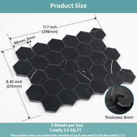 Soulscrafts Marble Mosaic Tile, Black Marquina Marble Tile 2 Inch Hexagon Honed for Kitchen Backsplash Bathroom Wall & Floor Tile 5 Sheets/Box