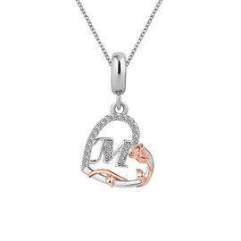 KunBead 18 inch Initial M Letter Rose Heart 26 Alphabet Love Charm Birthday Pendant Necklace for Women