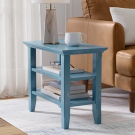 SIMPLIHOME Acadian Solid Wood 14 inch Wide Rectangle Transitional Narrow Side Table in Distressed Coastal Blue for The Living Room and Bedroom