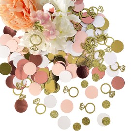 WEIKA 200 Pcs Rose Gold Glitter Wedding Table Confetti, Bridal Shower Decorations, Glitter Paper Diamonds Ring Confetti, Engagement Party Scatter