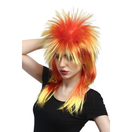 WIG ME UP - DH1069-PC2BTPC13 Wig Carnival Punk Mullet Rocker Wild 80s Wave Toupeed Long Colourful Red Yellow