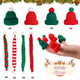 DIYASY 48 Pcs Mini Santa Hats & Christmas Scarf Set, Small Knit Hat Scarf for Crafts Dolls Knitted Ornaments Xmas Tree Accessory Cup Bottle Cover DIY Craft Art Toy Decorations