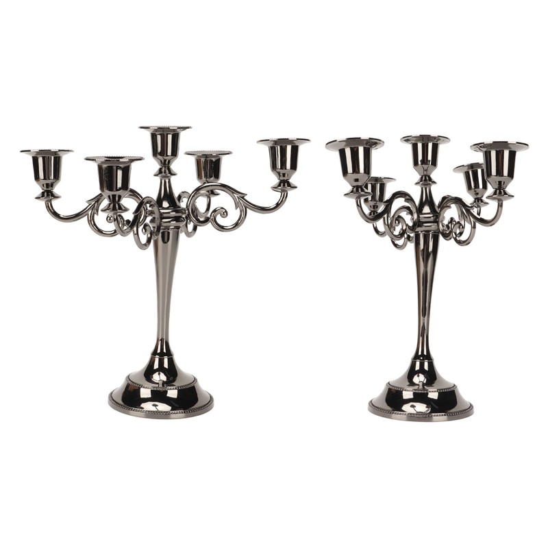 Metal Candelabra Black 5 Arms Elegant Colorfast Stable Wide Base