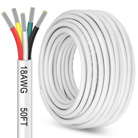 50FT 18 Gauge Wire 5 Conductor, 18/5 Thermostat Wire, 18 AWG Stranded Tinned Copper Low Voltage Electrical Wire for Security Alarm LED Lighting Strips Automotive Speaker, White