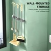 2pcs 304 Stainless Steel Broom Holder 3 Racks 4 Hooks