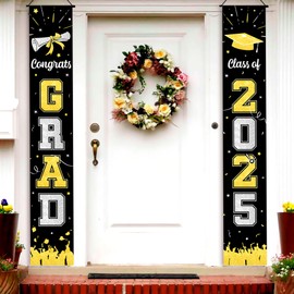 KatchOn, Large 2025 Grad Door Banner - 72x12 Inch | Congrats Grad Banner 2025 for Graduation Decorations Class of 2025 Black and Gold | Hanging Grad Door Decorations for Graduation Decorations 2025