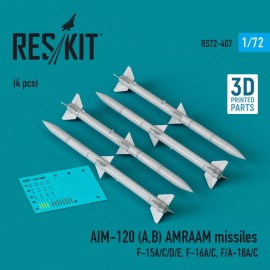 Reskit 1/72 Reskit RS72-0407 AIM-120 (A,B) AMRAAM missiles (4 pcs) (F-15A/C/D/E, F-16A/