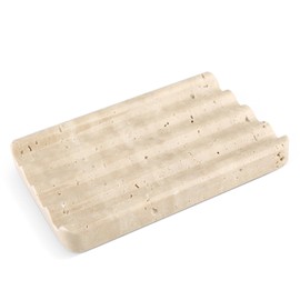 Karibiber Marble Soap Dish, Beige Travertine Bar Soap Holder Shower, Large Bathroom Soaps Saver, Easy Cleaning Natural Stone Sponge Holder for Kitchen Sink, Executive Jewelry Ring Tray