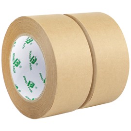 BOMEI PACK 2 Rolls Kraft Paper Gummed Tape Recyclable Writable Tearable High Tensile Strength for Carton Sealing Photo Frame Seal (2”x 66 Ft per roll) Color Brown