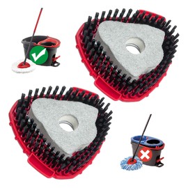 [2025 New Version] 2-Pack Oceda Scrubber Mop Heads for EasyWring 1-Tank System, Stiff-Bristle Brush Head with Built-in Scouring Pad for Deep Cleaning Floors and Tiles