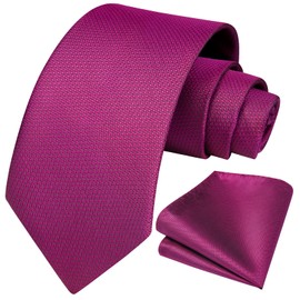 Enlision Mens Hot Pink Plaid Tie and Pocket Square Set Wedding Formal Business Necktie and Handkerchief