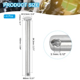 PATIKIL 8 x 100 Mm Single Hole Clevis Pins, 4 Pcs 304 Stainless Steel Flat Head Pin for Hitch Pin Lock Link Hinge Systems, Silver
