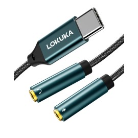 LOKUKA USB C Headphone and Microphone Adapter, 2 in 1 USB C to Double TRS 3.5 mm Jack Audio Mic Splitter Adapter for Gaming Headset, USB-C Laptop, S22/S21/S20/S10/S9/Note20/Note10, Pixel 6/5/4