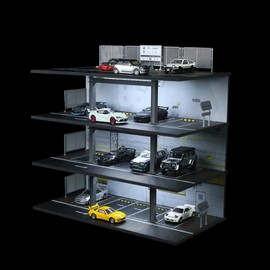 Hot Diecast Wheels Display Case with LED Light- 1/64 Scale Die-cast Model Car Organizer, Hot Diecast Wheels Parking Garage Dioramas with 20 Parking Spaces (Grey)