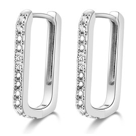 LEEQBCR 1Pair Large Drop Square Earrings for Women Copper Shining Cubic Zirconia for Sensitive Ears Delicate Jewelry for Girls Birthday Anniversary Gift, silver