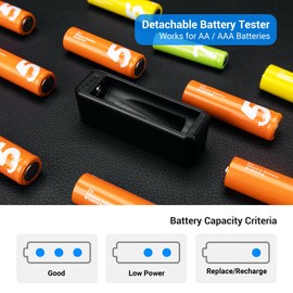 Probador de batería desmontable para pilas AA y AAA, 10 ranuras para batería 8 AA y 2 pilas AAA, resistente al agua y a prueba de golpes, carcasa de policarbonato fácil de transportar