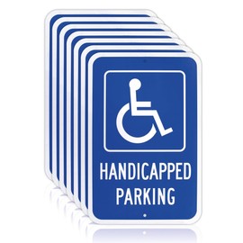 OLANZU (6 Pack) Handicapped Parking Sign 18" x 12" - 0.060 Rust Free Aluminum Thickness - Metal Handicap Parking Sign - UV Protected & Weather Resistant