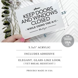 Reilly Originals 3.5x5 Inches, Please Keep Windows & Doors Closed While Using A/C ~ Designer Sign ~ Ready to Stick ~ Premium Finish, Durable