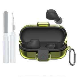 POZCIS [with Safety Lock] for Sony WF-C510 Case Cover, Clear Soft TPU Protective Earbuds Case with Carabiner & Cleaner Kit Accessories Set(Clear Yellow)