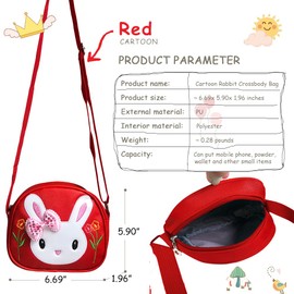 Little Girl Bunny Purse Cartoon Bow Rabbit Shoulder Crossbody Bag PU Leather Bag Wallet Handbag (Red)