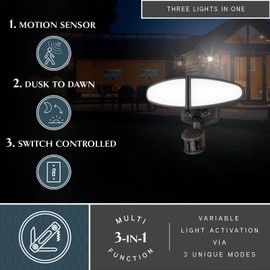 VAXCEL Palatine 2-Light Integrated LED Motion Sensor Flood Light - Adjustable Brightness Bronze Security Light with Dusk to Dawn, Battery Backup, Photo Cell, 5000K Motion Sensor