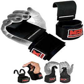 MRX BOXING & FITNESS Power Weight Lifting Training Gym Steel Solid Hook Grips Straps Wrist Support Bandage Wristbands Pair Black