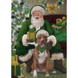 Christmas Irish Santa with Gift and Pitbull Dog Jigsaw Puzzle for Adults - Animal Printed Interlocking Puzzle Game Artwork - Gift for Dog Lover's- 500 Pcs 14"x20", PZLE60161