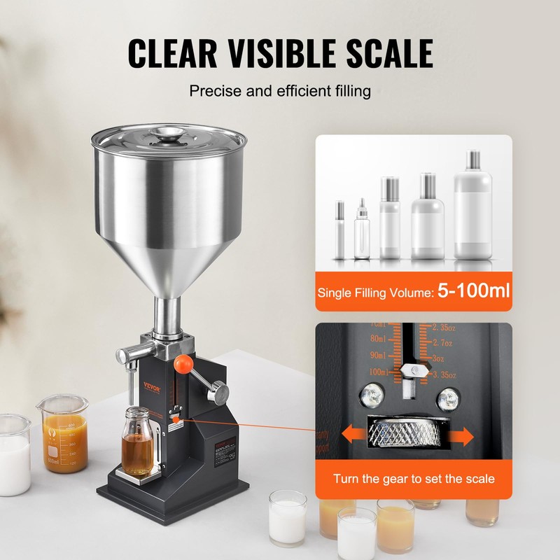 VEVOR Manual Paste Liquid Filling Machine, 5-100ml Adjustable Bottle Filling