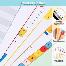 A4 File Dividers 1-10 Tabs, 5 Pack Multi-Colour A4 Index Pre-Printed Tabs, Multipunched Reinforced Colour Tabs, 10 Part Folder Dividers Numbered Subject Divider with 5 Split Rings