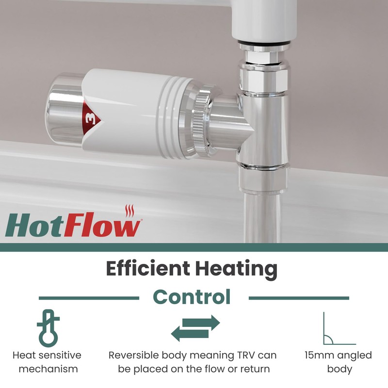 Hot Flow White Marella 3 Modern Thermostatic Radiator Valve Straight