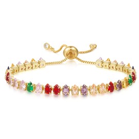 KissYan Tennis Bracelet for Women, 14K Gold Plated Cubic Zirconia Diamond Adjustable Slider Bracelets Trendy Jewelry Gift(Colorful)