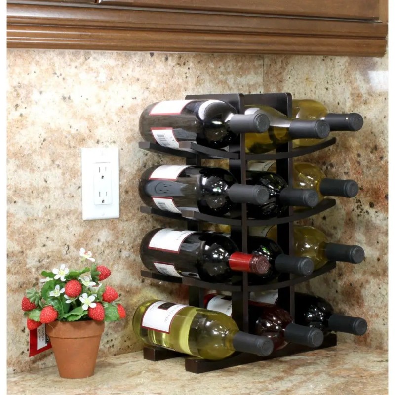 Bamboo Wine Rack 12 Bottle Dark Espresso Modern Design Durable