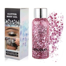 GL-Turelifes Mermaid Sequins, Chunky Glitter Liquid Eyeshadow, Glitter Body Gel, Festival Glitter, Cosmetic Face, Hair, Nails, Makeup, Long-Lasting Sparkling 30 g (03# Pink)