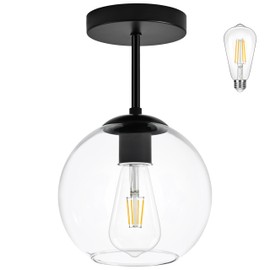 Bagood Black Semi Flush Mount Ceiling Light Fixture with Clear Glass Light Fixture Mid Century Light Fixtures Black Semi Flush Ceiling Light Fixtures for Dining Room Kitchen (Bulb Included)