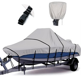 Tuszom 1200D 100% Waterproof Center Console Boat Cover with Motor Cover, Tear-Proof Trailerable Boat Cover for Center Console Boat with 13-19 Windproof Straps (Gray, 17' - 19' L, UP to 102" W)