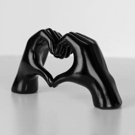greafy Decorative Sculpture Hand and Heart for Living Room & Bedroom - Heart Shape Hand Statue Wedding Partner Mother Grandma Black