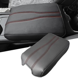 ANMOSVO Center Console Cover for Chevy Traverse & GMC Acadia 2024 2025 - Premium Leather Armrest Protector| 1:1 Custom Fit| Scratch-Resistant & Stylish Interior Upgrade (Red Stitch)