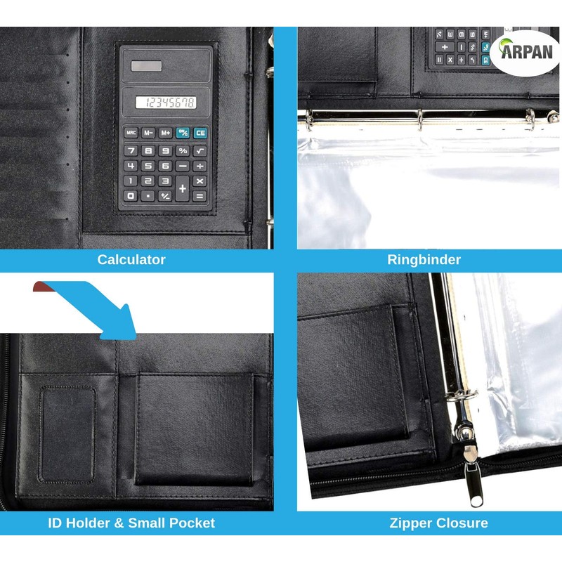 Arpan Ringbinder Folio with Zipper & Calculator Portfolio Folder Case