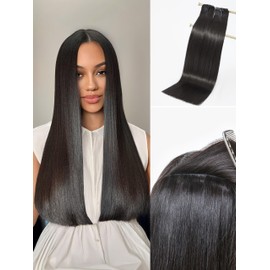 LUVME Invisible Clip in Hair Extensions,16 Inch 2 Pack 220g 14pcs Silky Straight Invisible Clip ins Hair Extensions Human Hair Natural Black Hair Extensions Clip in for Women