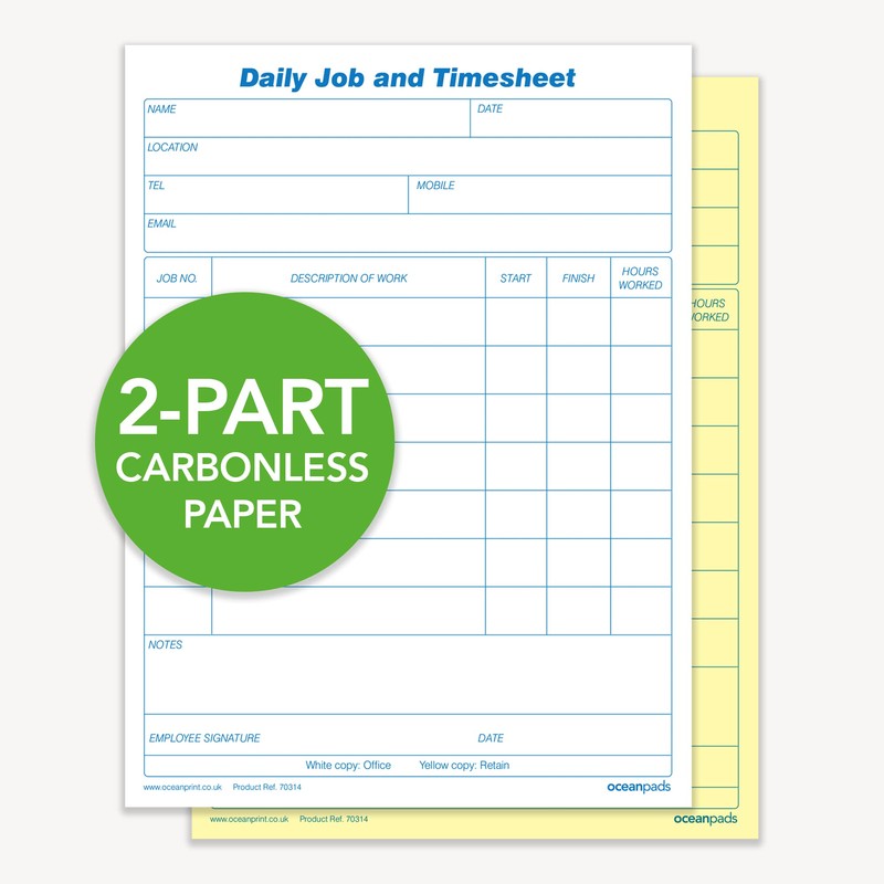 Ocean Pads Daily Job and Time Sheet Book Duplicate A5
