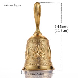 Homelavie Super Loud Solid Brass Gold Hand Call Bell for Wedding, Seniors, Teacher, Dinner, Tibetan, Meditation, Gift