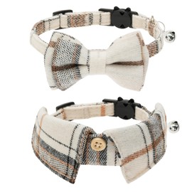 TUKOAW 2 Pack Breakaway Cat Collars with Bell, Plaid Bow Tie Cat Collar and Cute Shirt Cat Collar for Girl&Boy Cats, Kitten, Puppy (Adjustable Neck 7.8"-10.5")