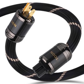 TODN Power Cable Audiophile 7 AWG OFC+OCC Core HiFi Audio Power Cord with Carbon Fiber Shell, 24K Gold Plated 3 Prong Plug/IEC C15, Φ17.5mm, 6.5ft/2m